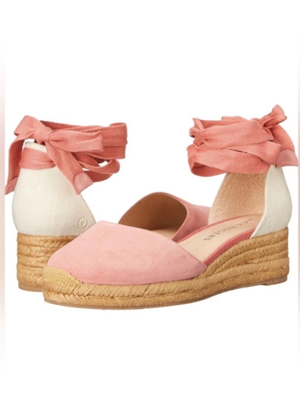 Jack Rogers $138 Palmer Pink Espadrille Wedge Ankle-Tie Shoes Womens 7.5